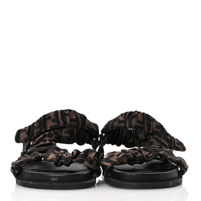 Fendi Satin FF Ruched Sandals 38 Tobacco Black 3 of 14