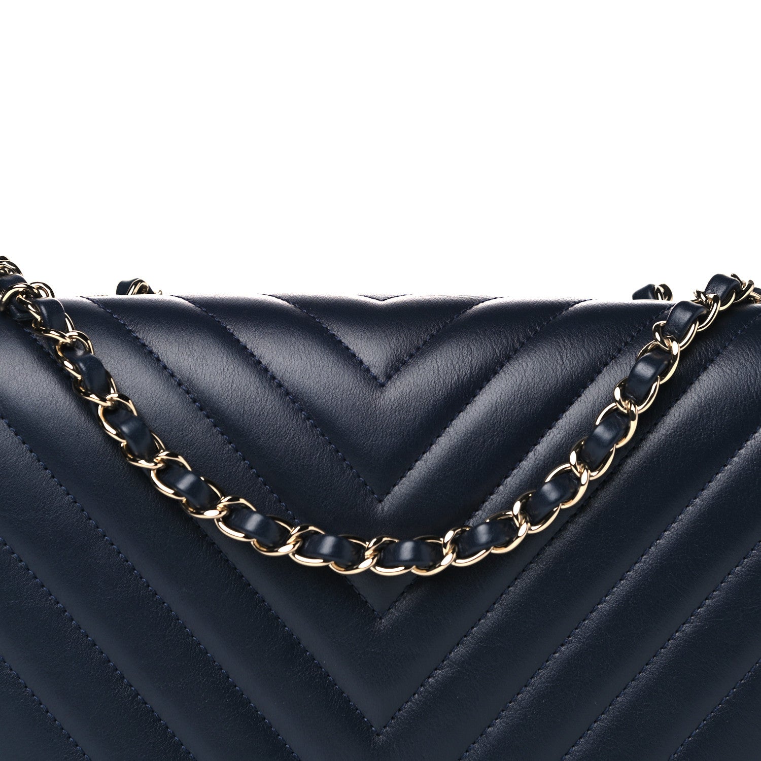Chanel Calfskin Chevron Quilted Medium Statement Flap Navy Blue 13 of 22