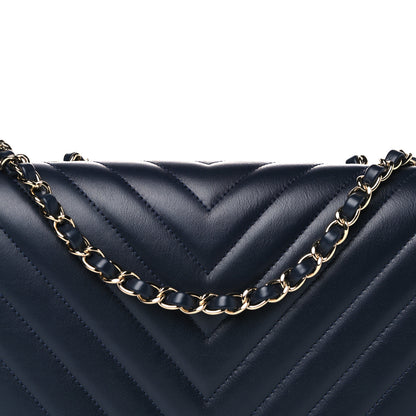 Chanel Calfskin Chevron Quilted Medium Statement Flap Navy Blue 13 of 22