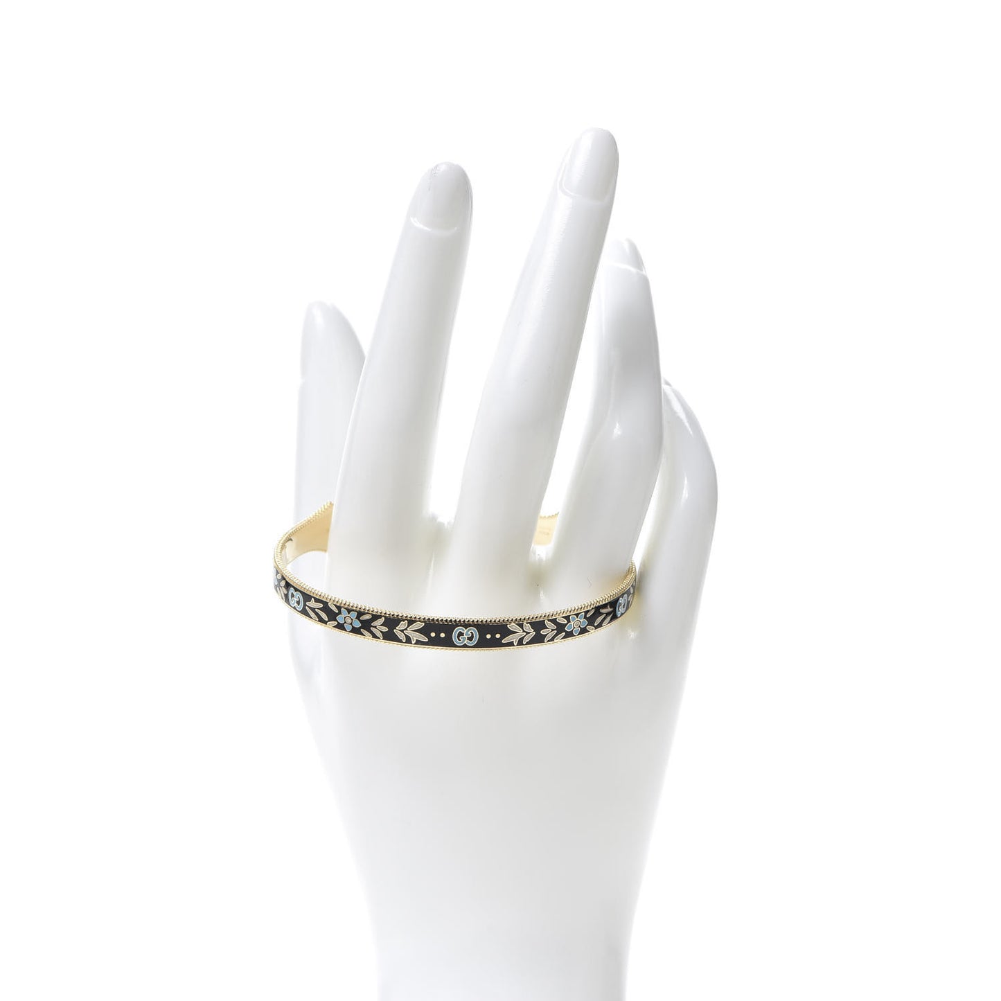 18K Yellow Gold Black Enamel Icon Blooms Cuff Bracelet