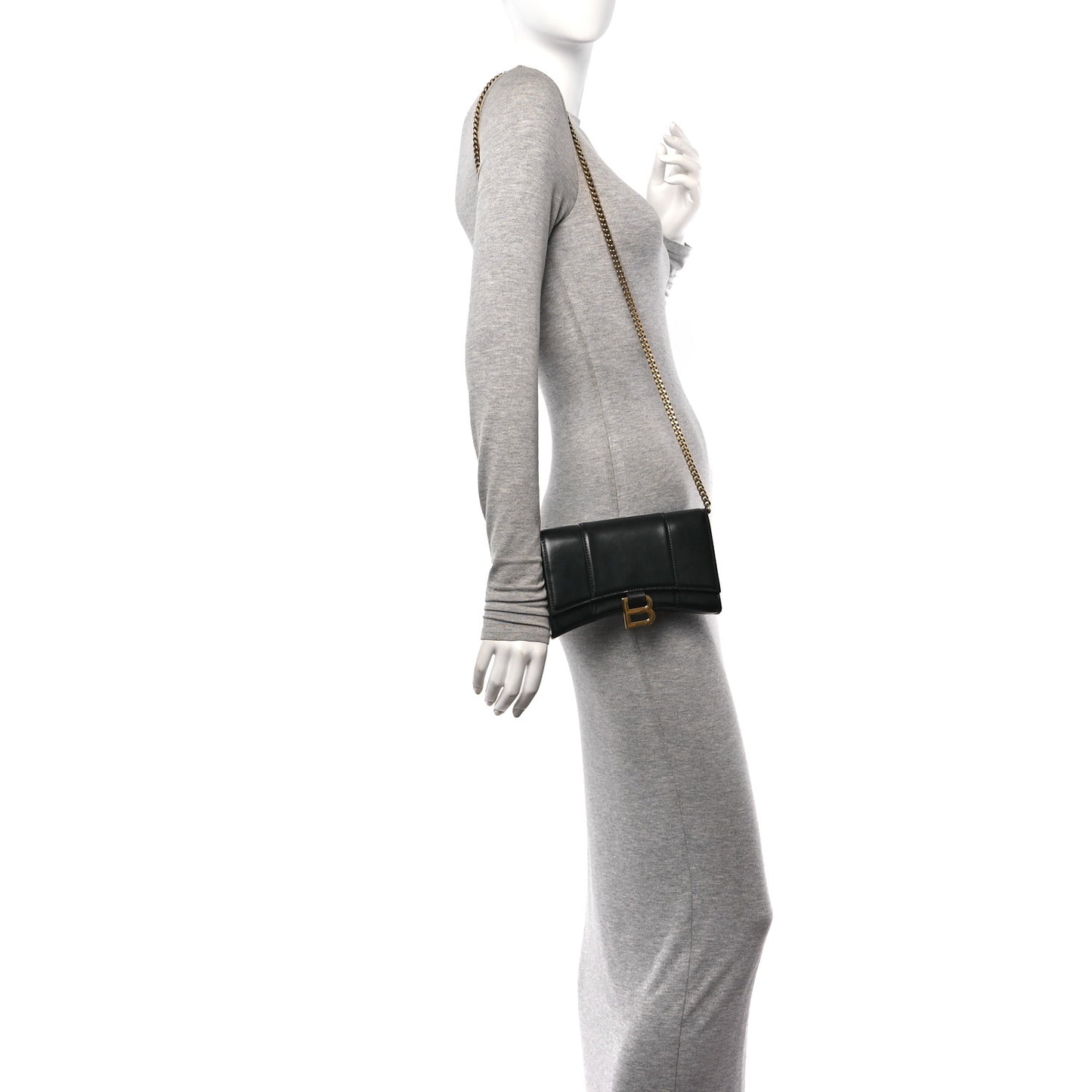 Shiny Box Calfskin Hourglass Chain Bag Black