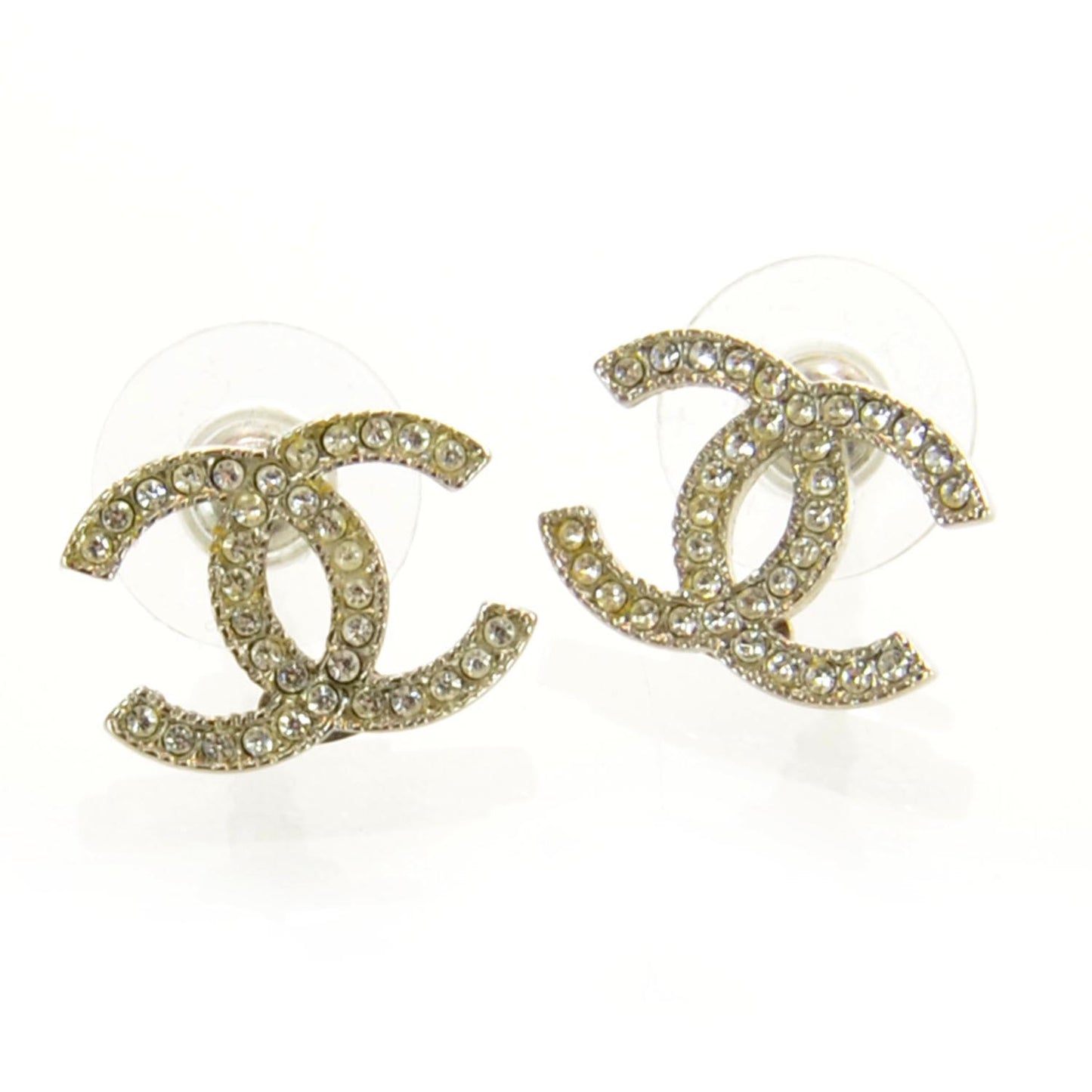 Crystal CC Logo Earrings Silver