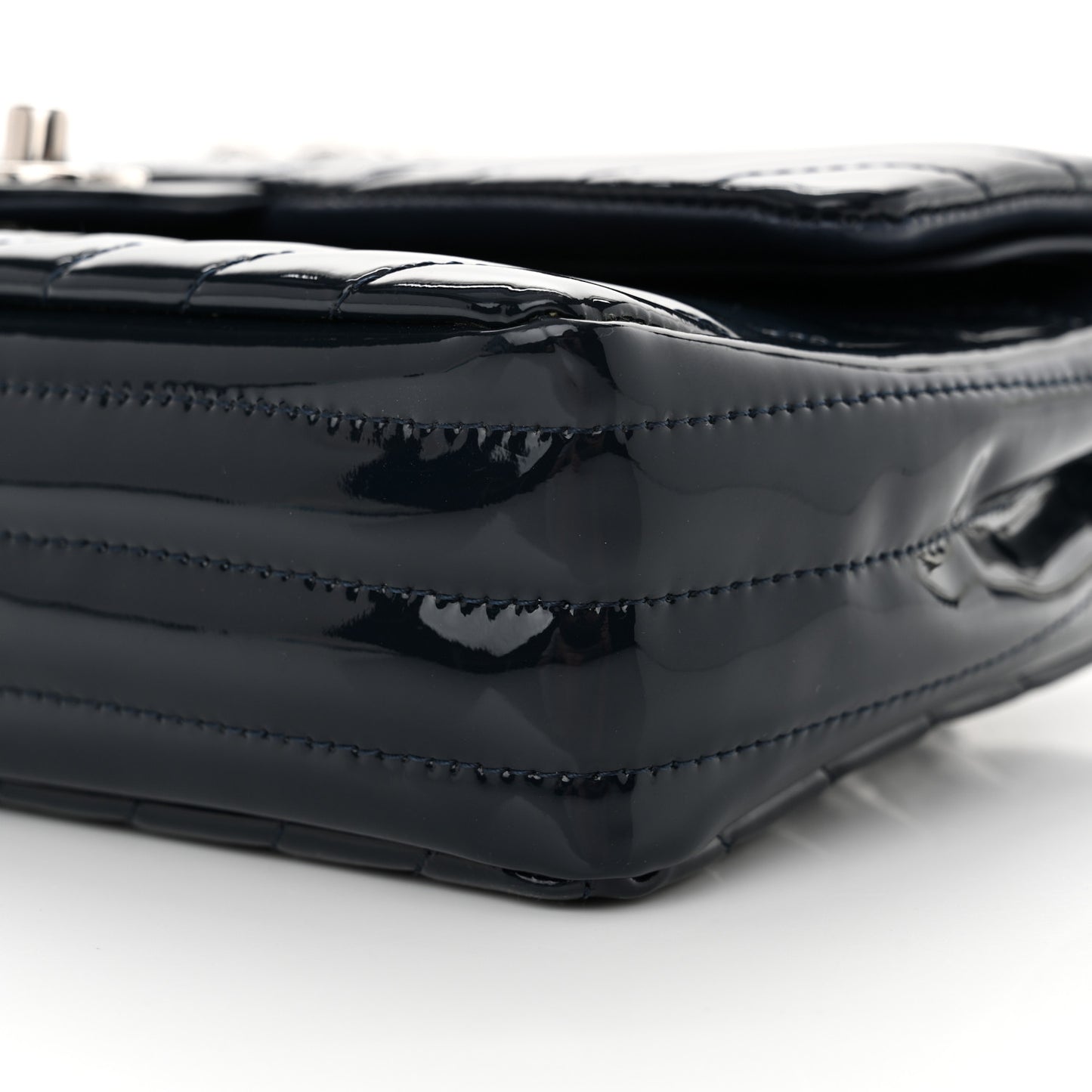 Patent Chevron Quilted Medium Double Flap Navy