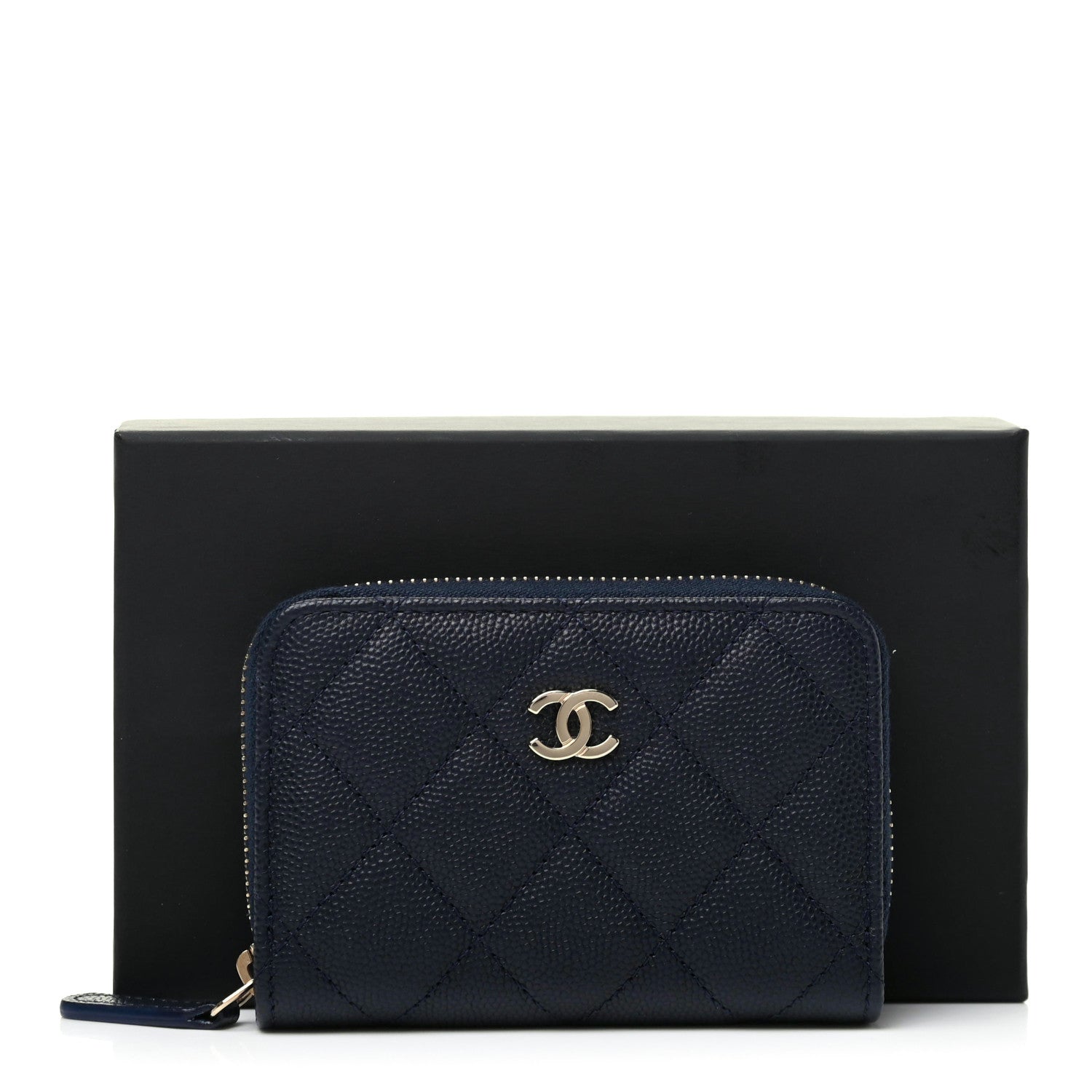 Chanel Caviar Quilted Zip Coin Purse Dark Blue 8 of 8
