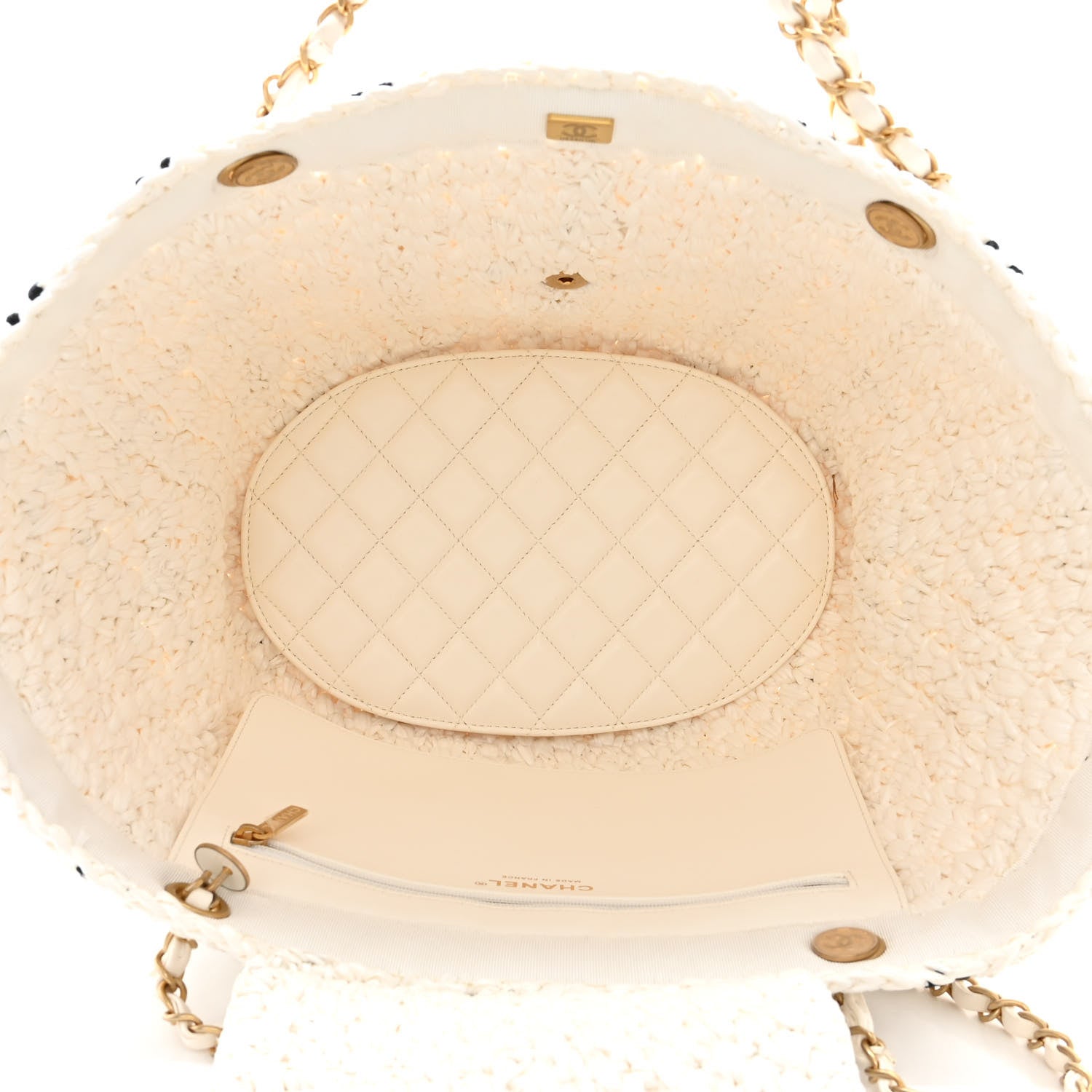 Chanel Raffia Effect Tweed Shopping Tote White Black 5 of 10
