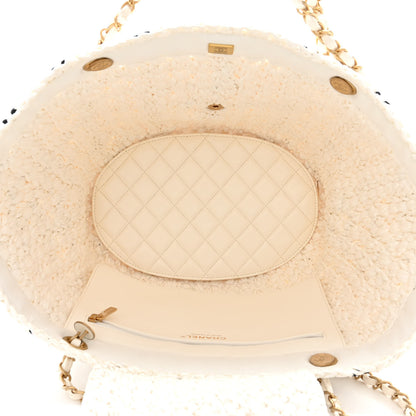 Chanel Raffia Effect Tweed Shopping Tote White Black 5 of 10