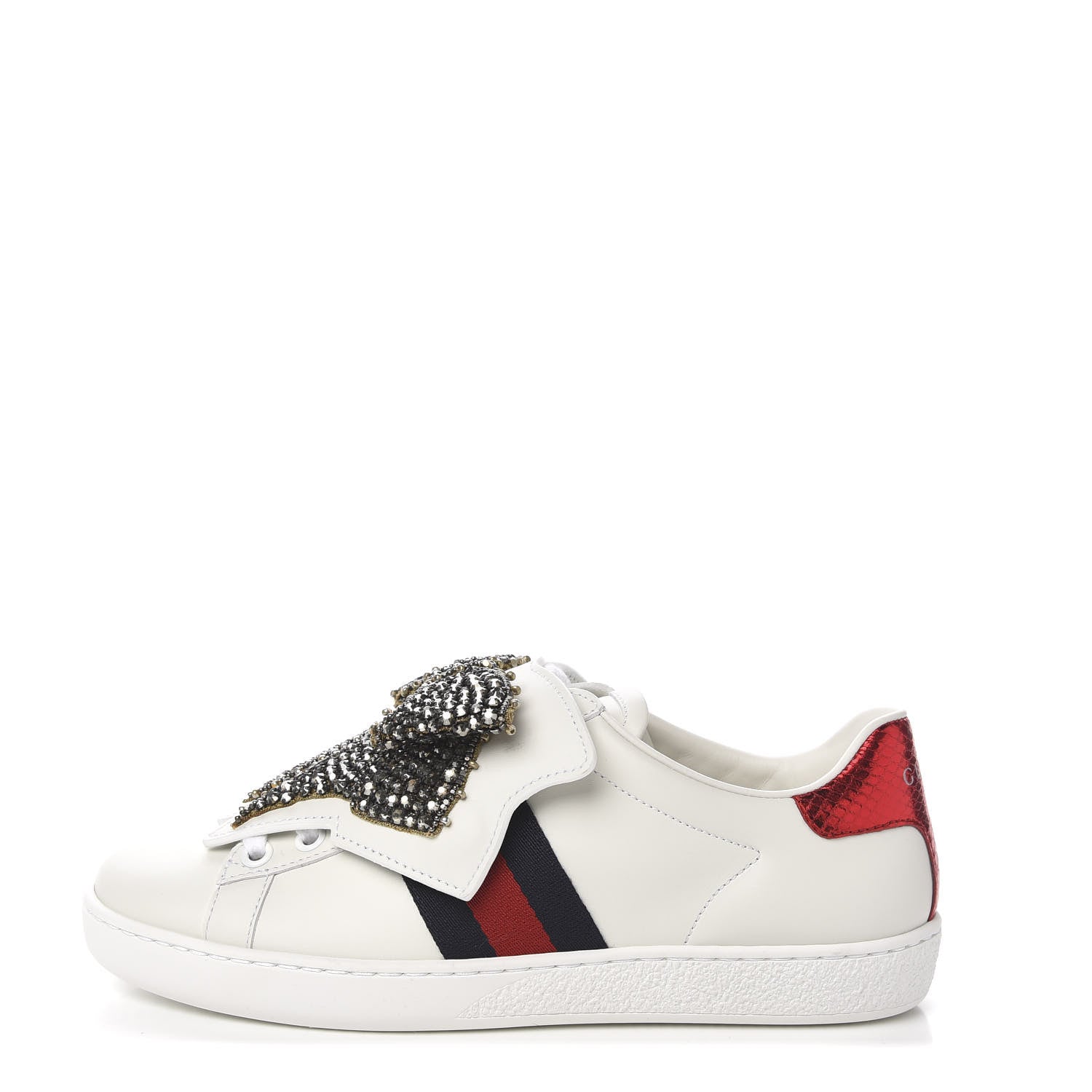 Gucci Calfskin Ayers Web Womens Ace Bow Lace Sneakers 34.5 White 1 of 11