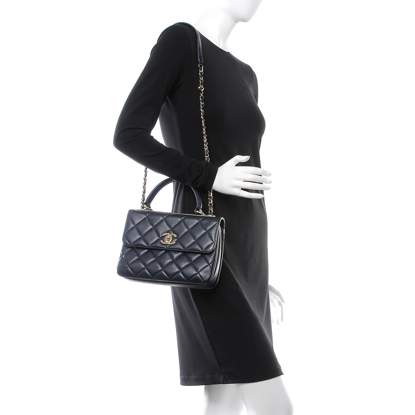 Lambskin Quilted Small Trendy CC Flap Dual Handle Bag Navy