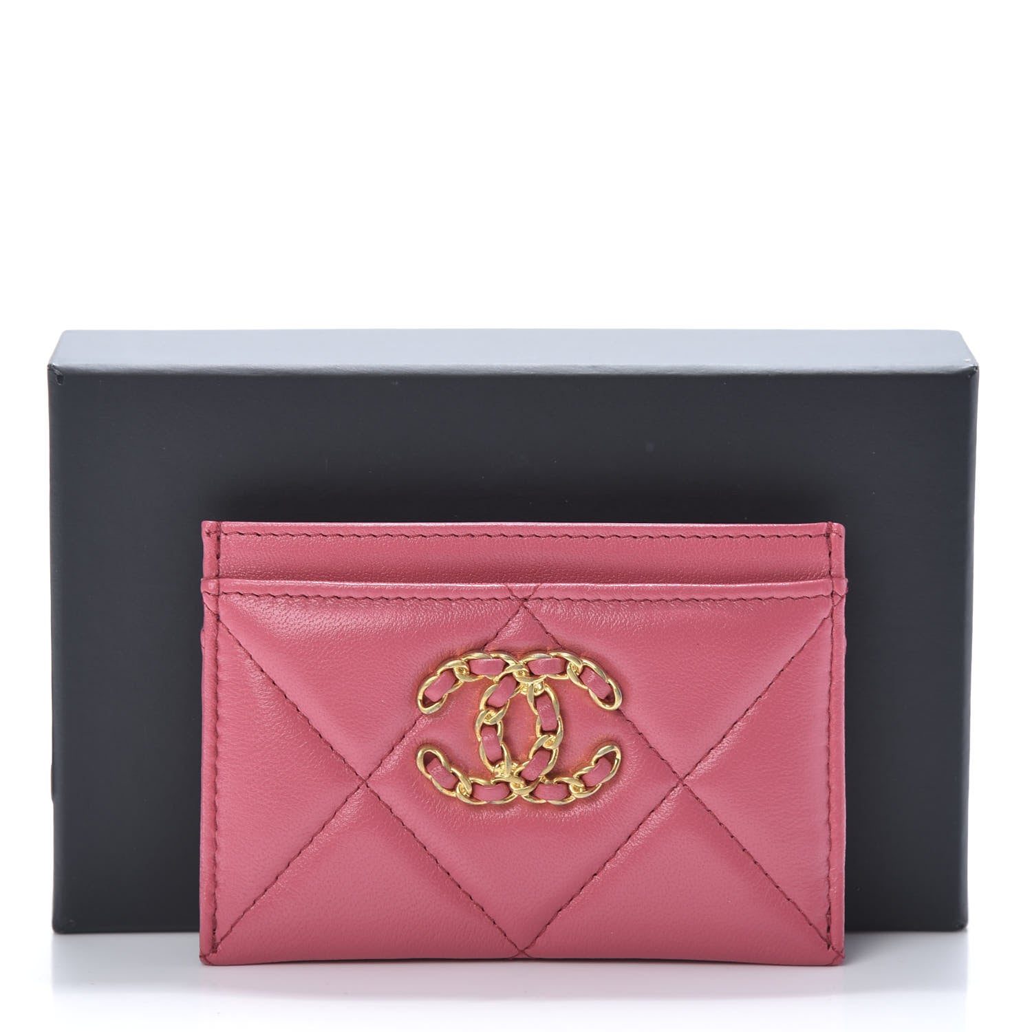 Chanel Shiny Goatskin Quilted 19 Card Holder Dark Pink 9 of 9