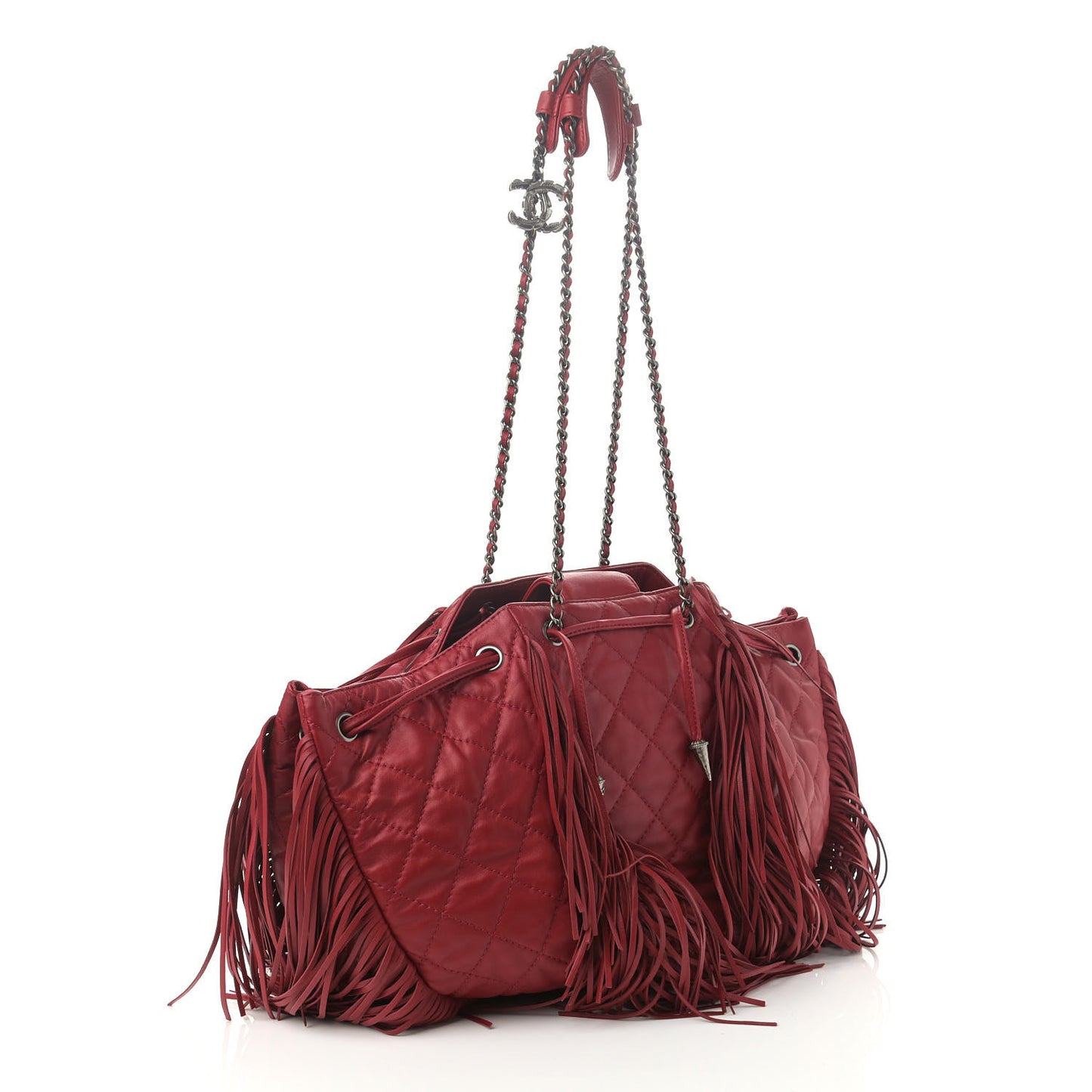Lambskin Quilted Western Baluchon Fringe Bag Red
