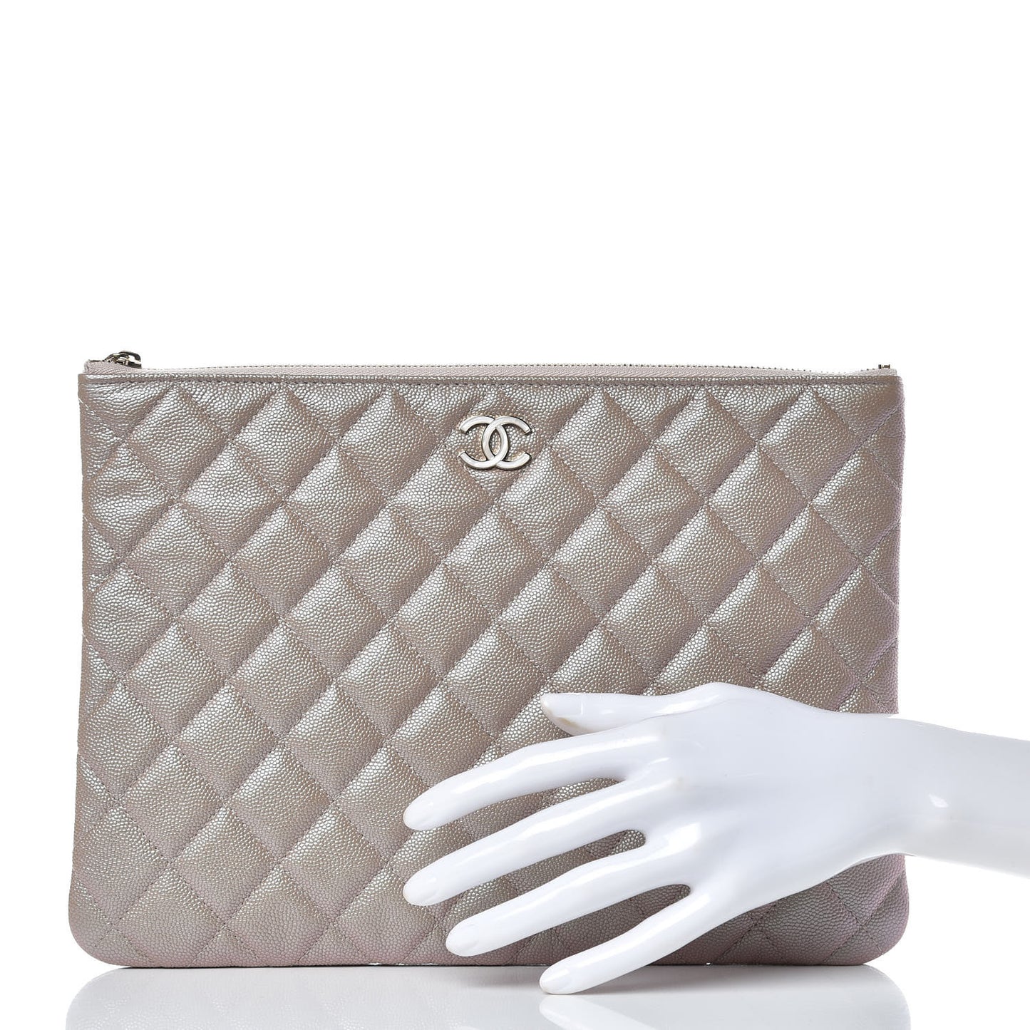 Iridescent Caviar Quilted Medium Cosmetic Case Beige