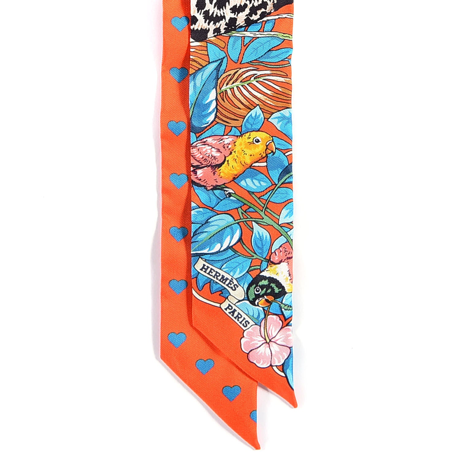 Hermes Silk Jungle Love Love Twilly Orange Bleu Brun 2 of 4