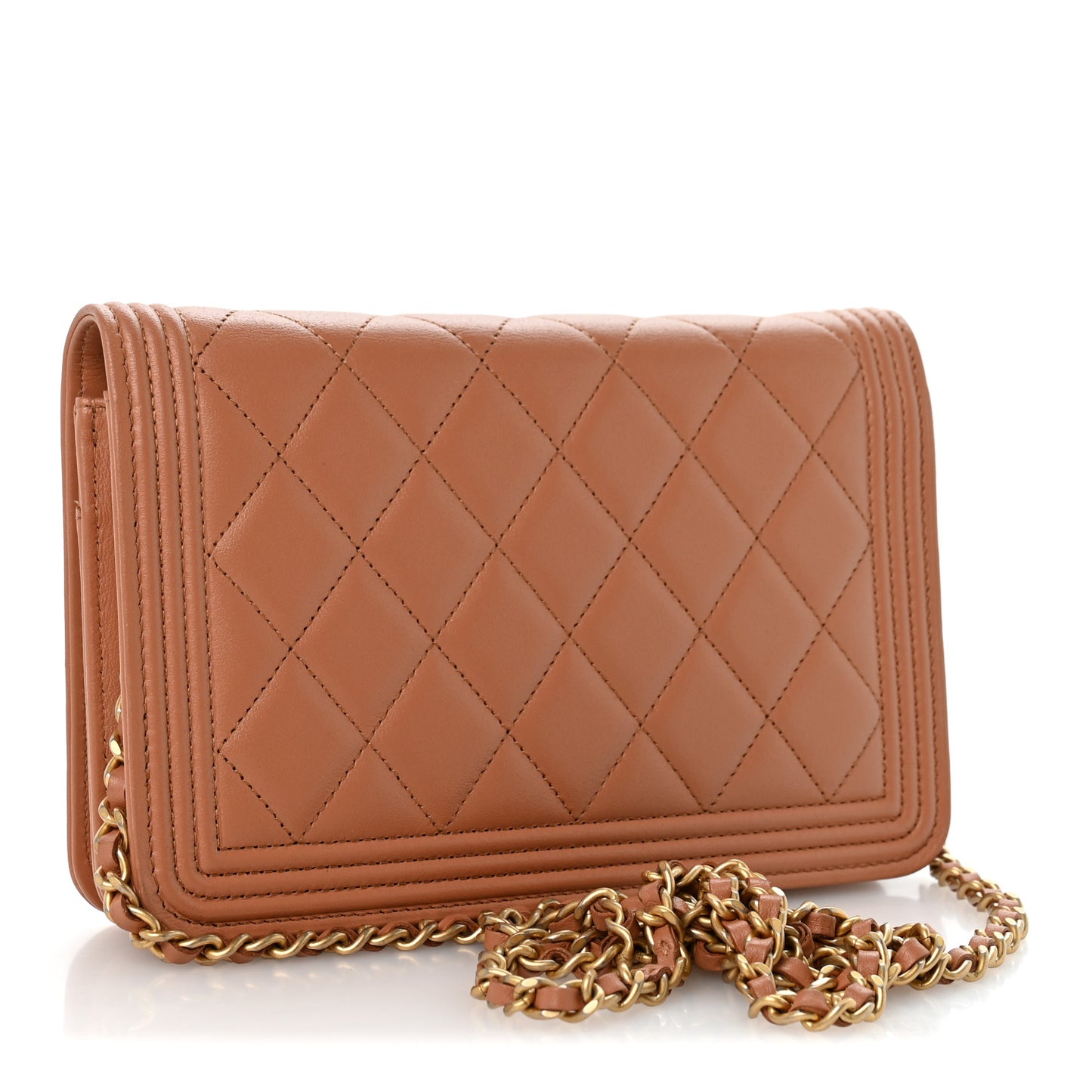 Lambskin Quilted Boy Wallet On Chain WOC Beige