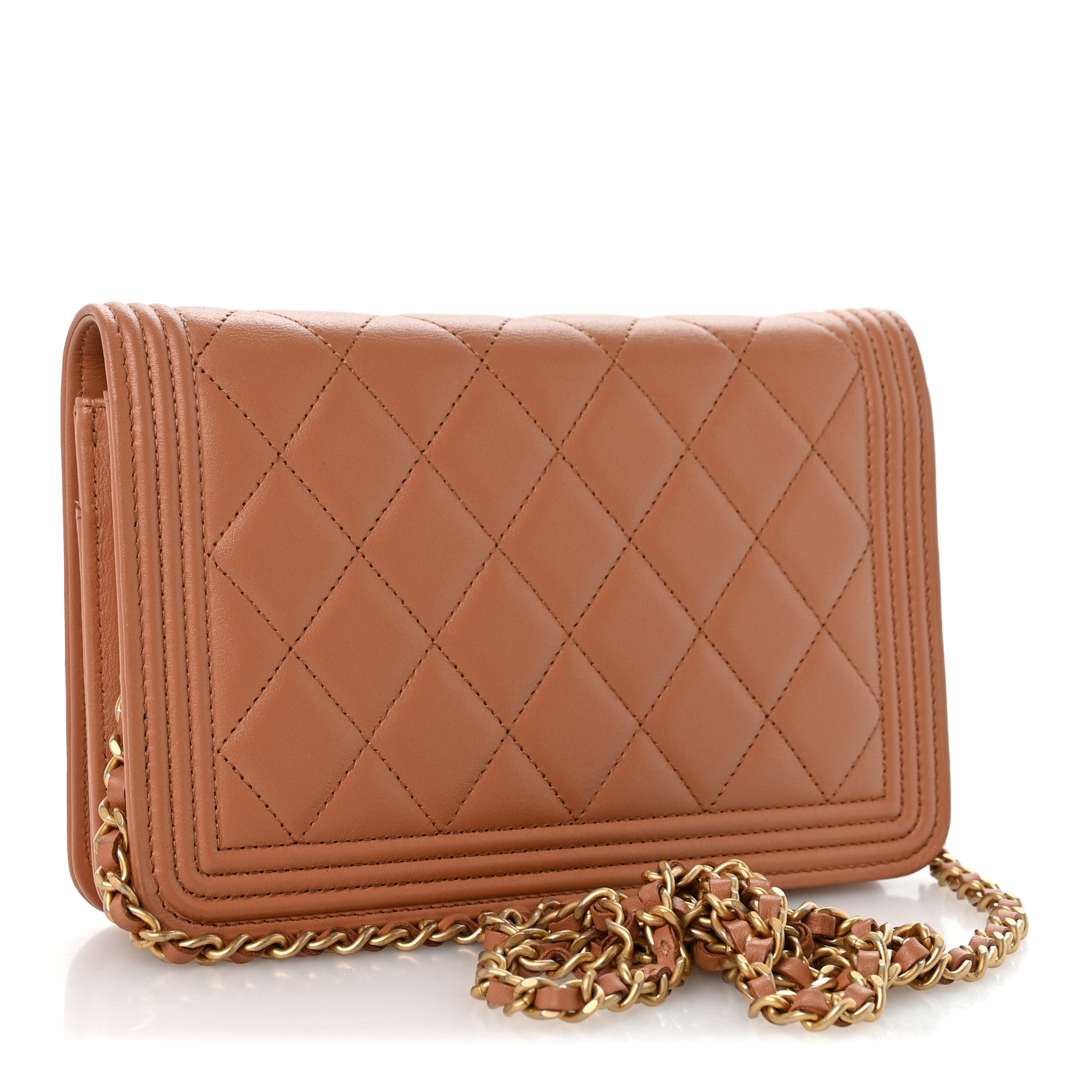 Chanel Lambskin Quilted Boy Wallet On Chain WOC Beige 3 of 14