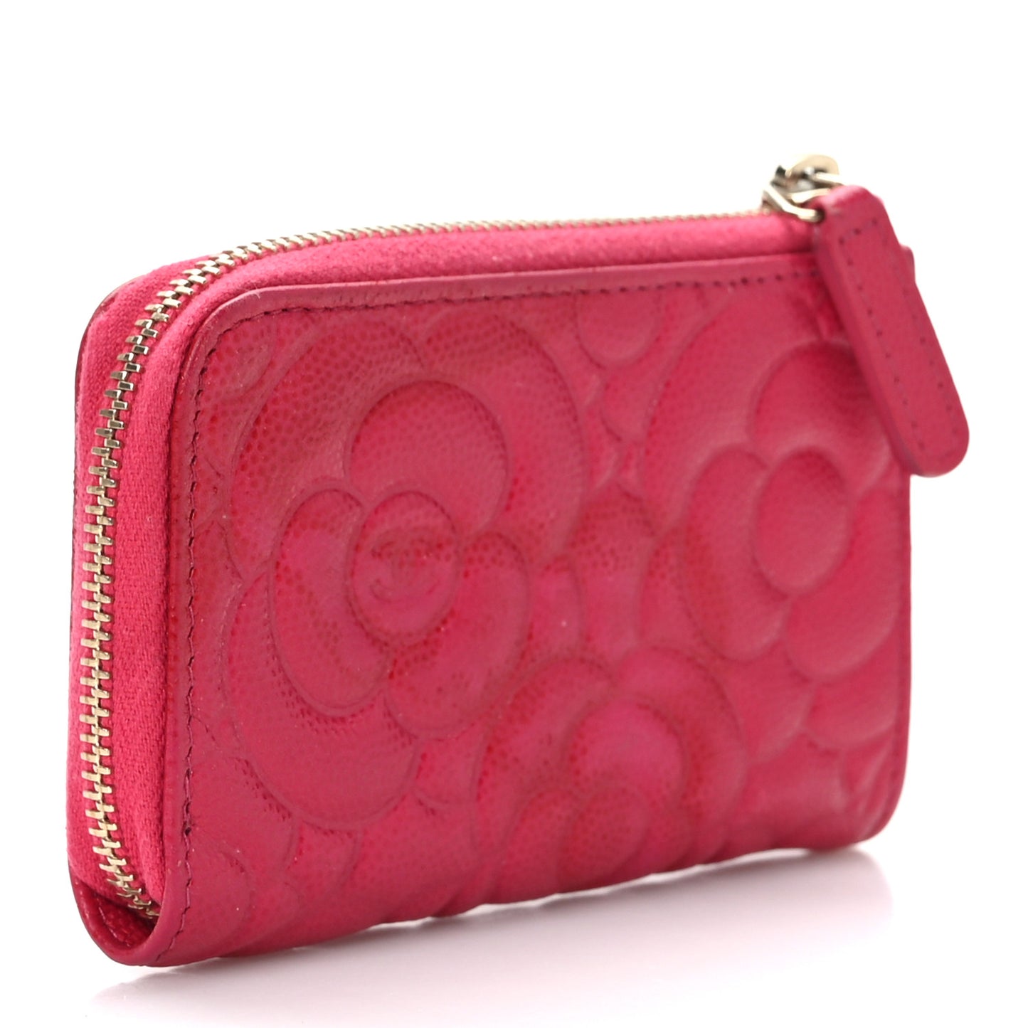 Caviar Camellia Embossed Key Holder Case Fuchsia