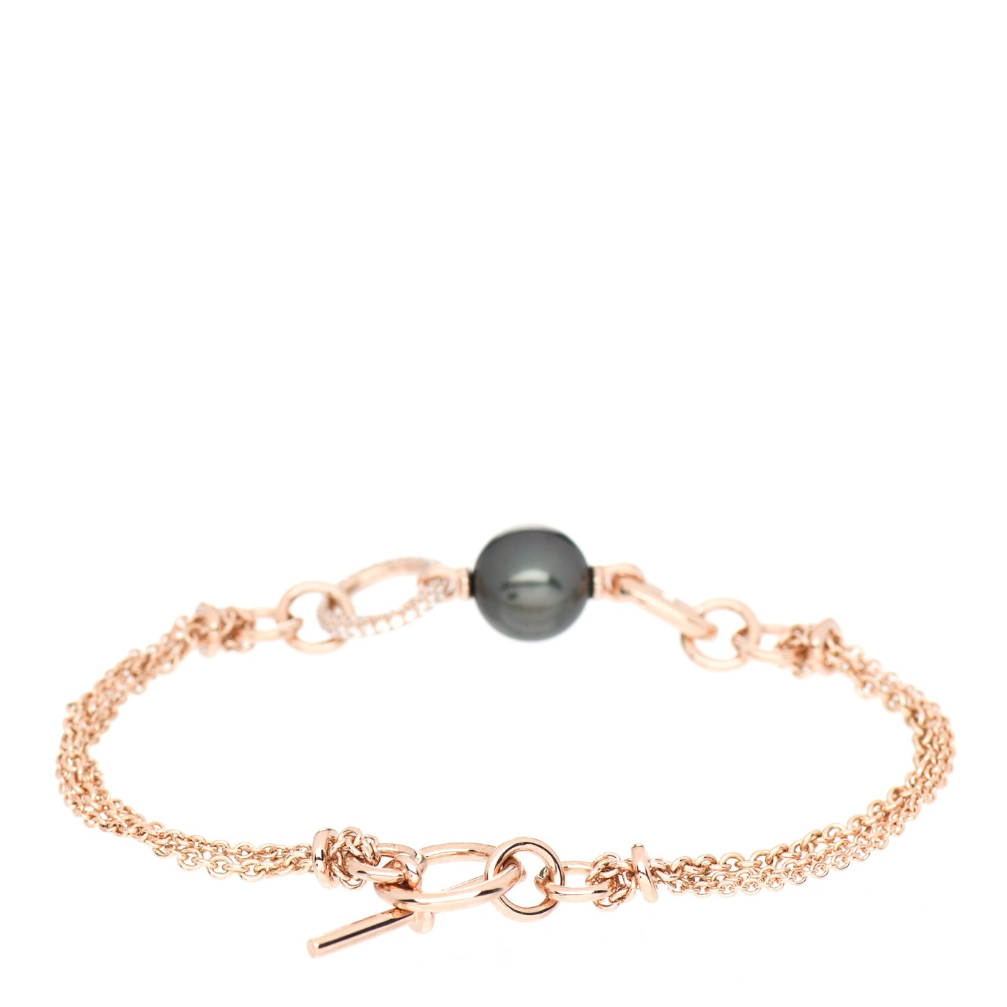 18K Rose Gold Diamond Black Tahitian Pearl Albertine Bracelet SH