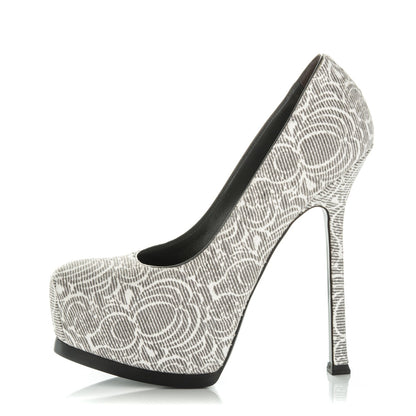 Saint Laurent Snakeskin Embossed Printed Suede Tribtoo 120 Pumps 35.5 Grey White 1 of 7