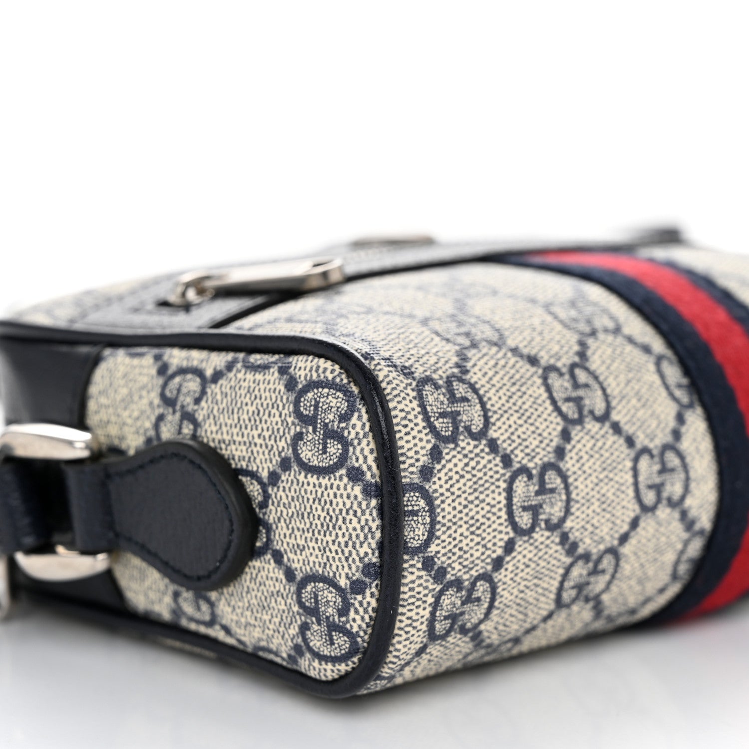 Gucci GG Supreme Monogram Textured Dollar Calfskin Web Mini Ophidia Shoulder Bag Beige Blue 9 of 10