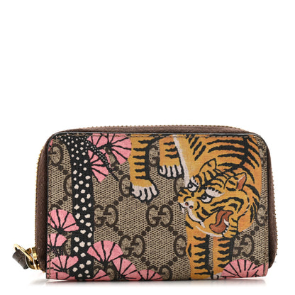 Gucci GG Supreme Monogram Bengal Zip Around Card Case Wallet Beige Pink 1 of 11