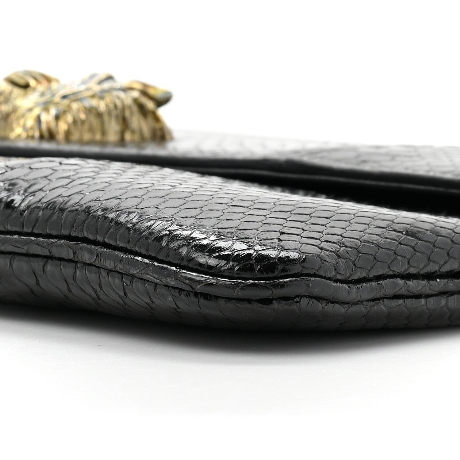 Gucci Snakeskin Rajah Broadway Envelope Clutch Black 9 of 11