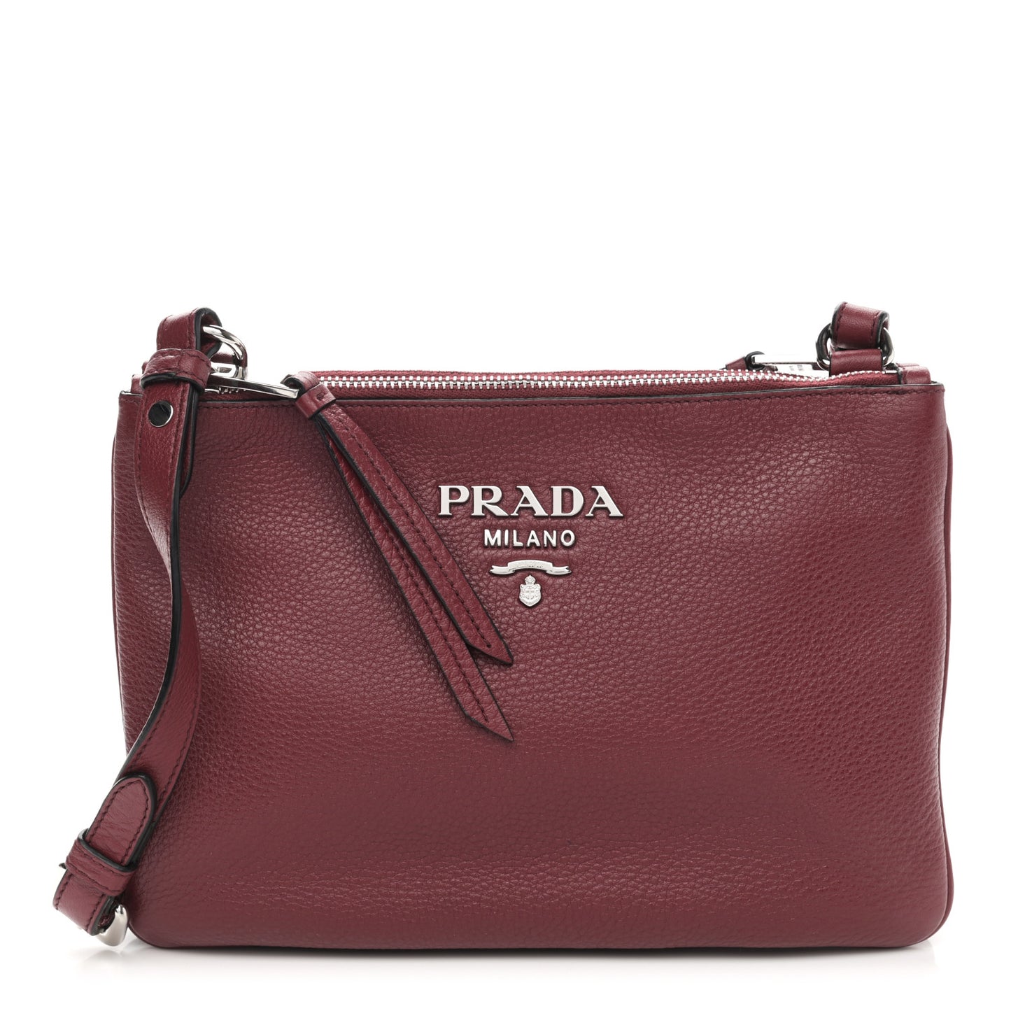 Vitello Phenix Double Zip Crossbody Bag Rubino