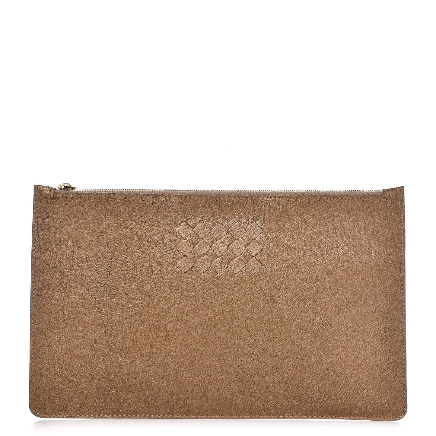 Metallic Chevre Intrecciato Detail Pouch Gold