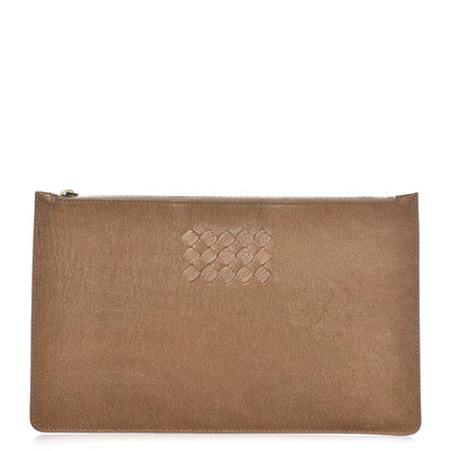 Bottega Veneta Metallic Chevre Intrecciato Detail Pouch Gold 1 of 8