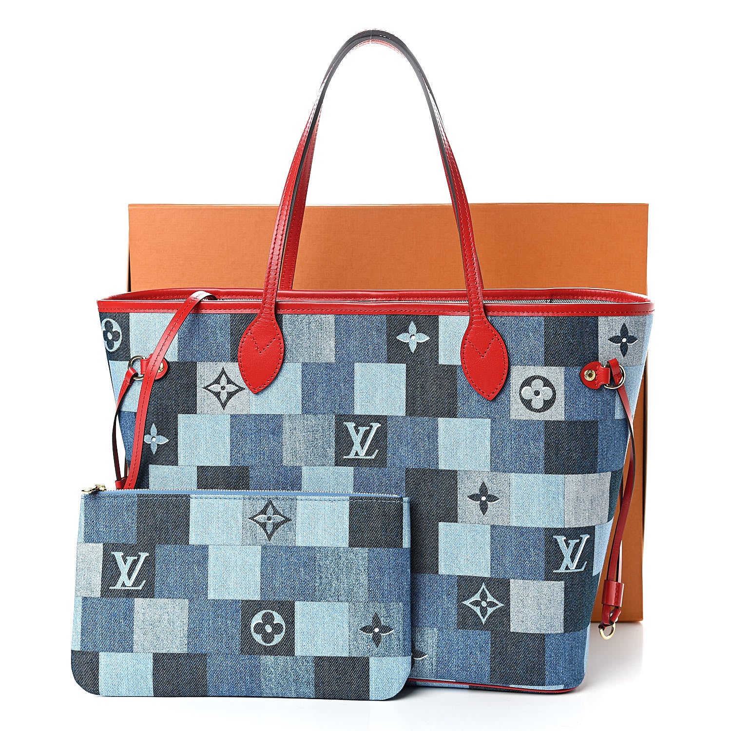 Louis Vuitton Denim Damier Monogram Patchwork Neverfull Blue Rouge 12 of 12