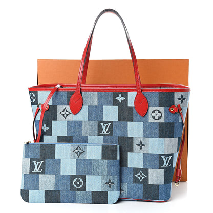 Louis Vuitton Denim Damier Monogram Patchwork Neverfull Blue Rouge 12 of 12