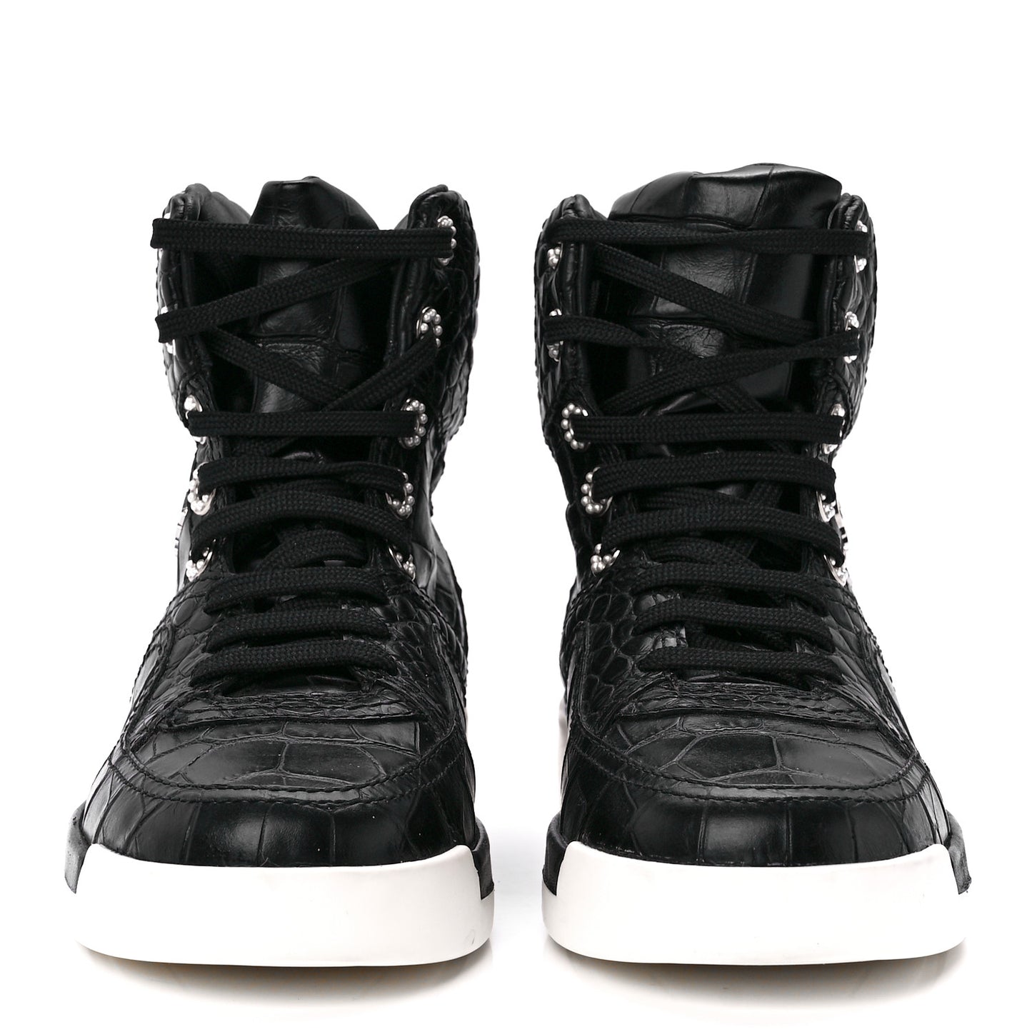 Calfskin Crocodile Embossed Cocodile High Top Sneakers 37 Black
