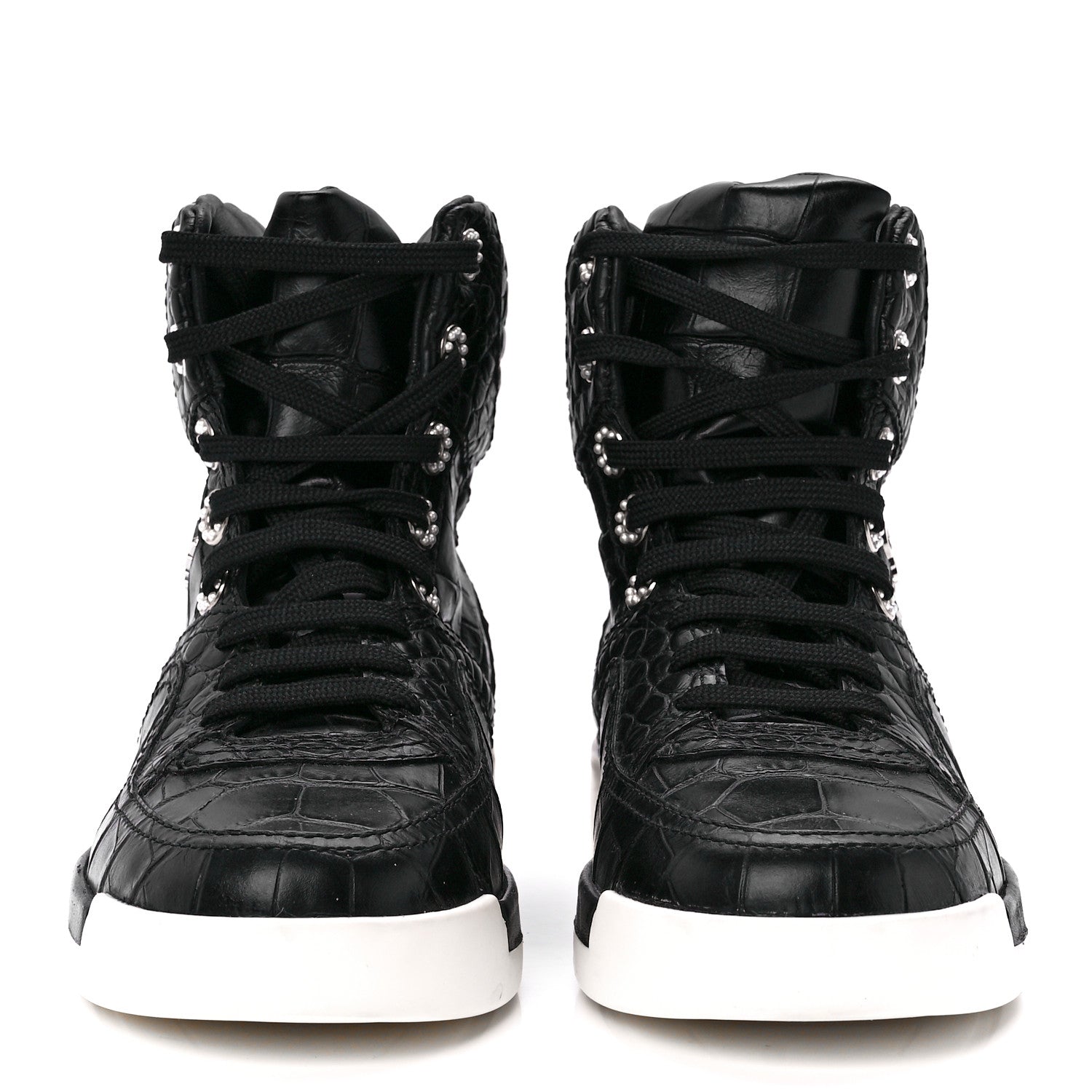 Chanel Calfskin Crocodile Embossed Cocodile High Top Sneakers 37 Black 2 of 8