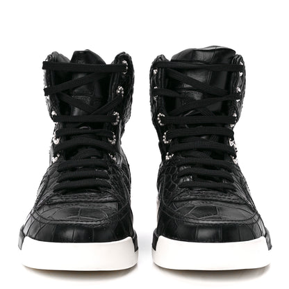 Chanel Calfskin Crocodile Embossed Cocodile High Top Sneakers 37 Black 2 of 8