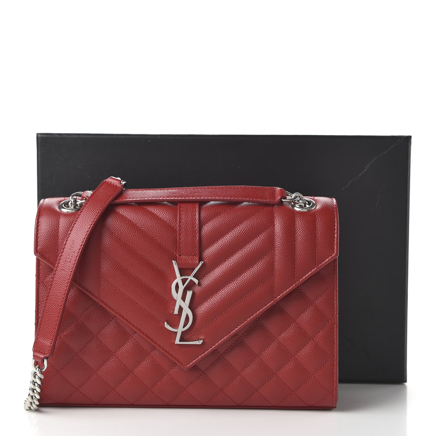 Saint Laurent Grain De Poudre Textured Mixed Matelasse Triquilt Medium Monogram Satchel New Red 10 of 10