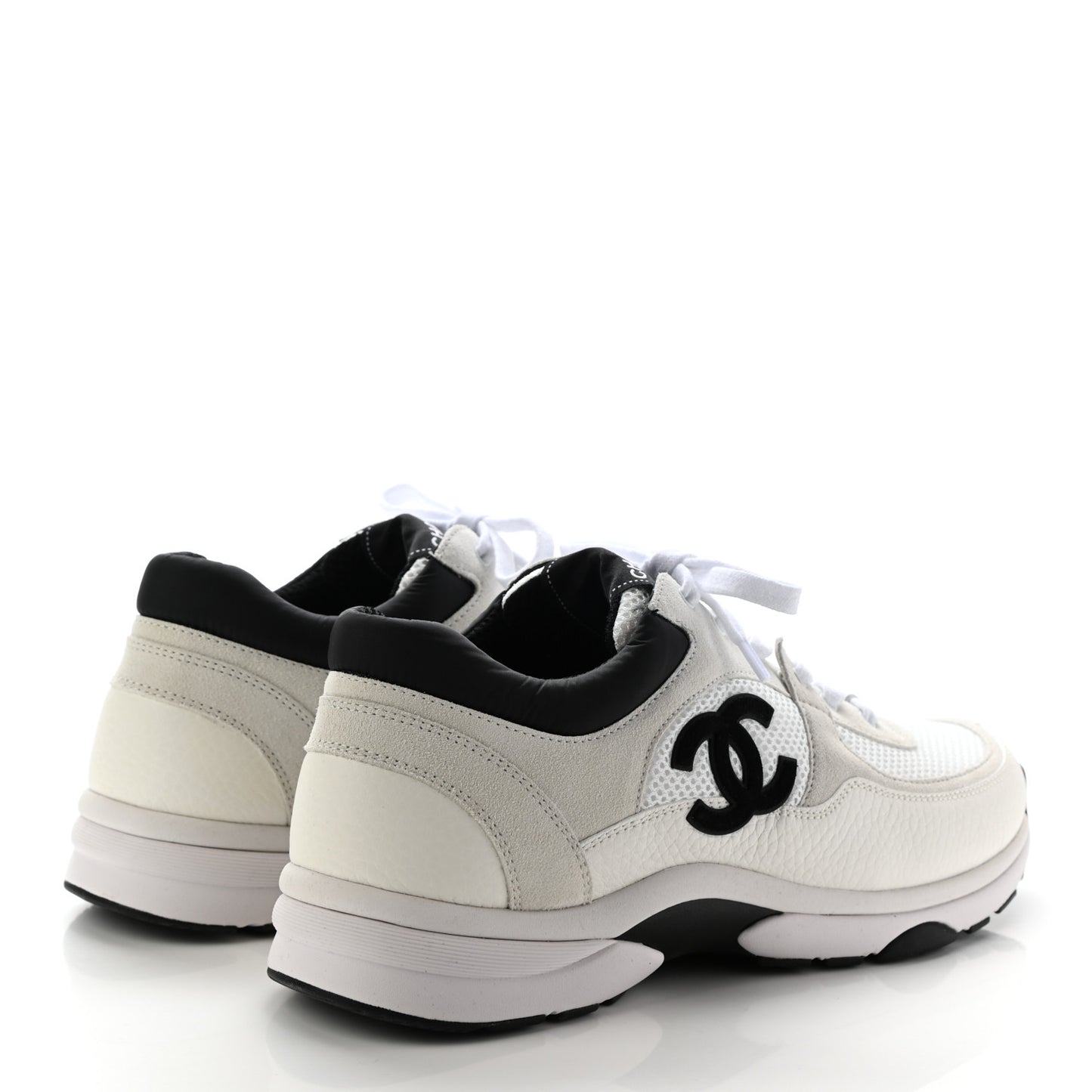 Mesh Suede Calfskin Grained Calfskin Mens CC Sneakers 43 White Black