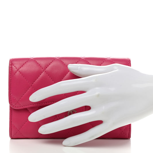 Caviar Quilted Small Flap Wallet Fucshia