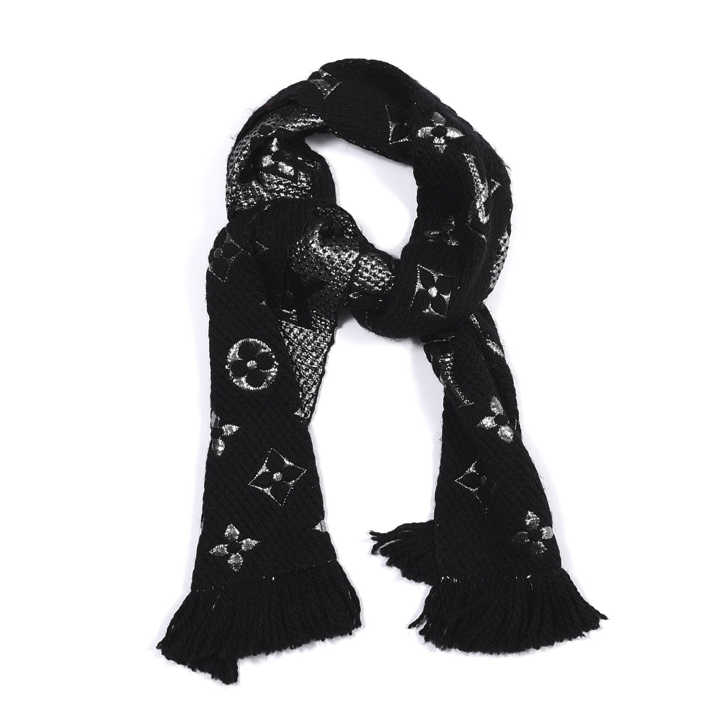 Louis Vuitton Wool Silk Logomania Shine Scarf Black 1 of 3