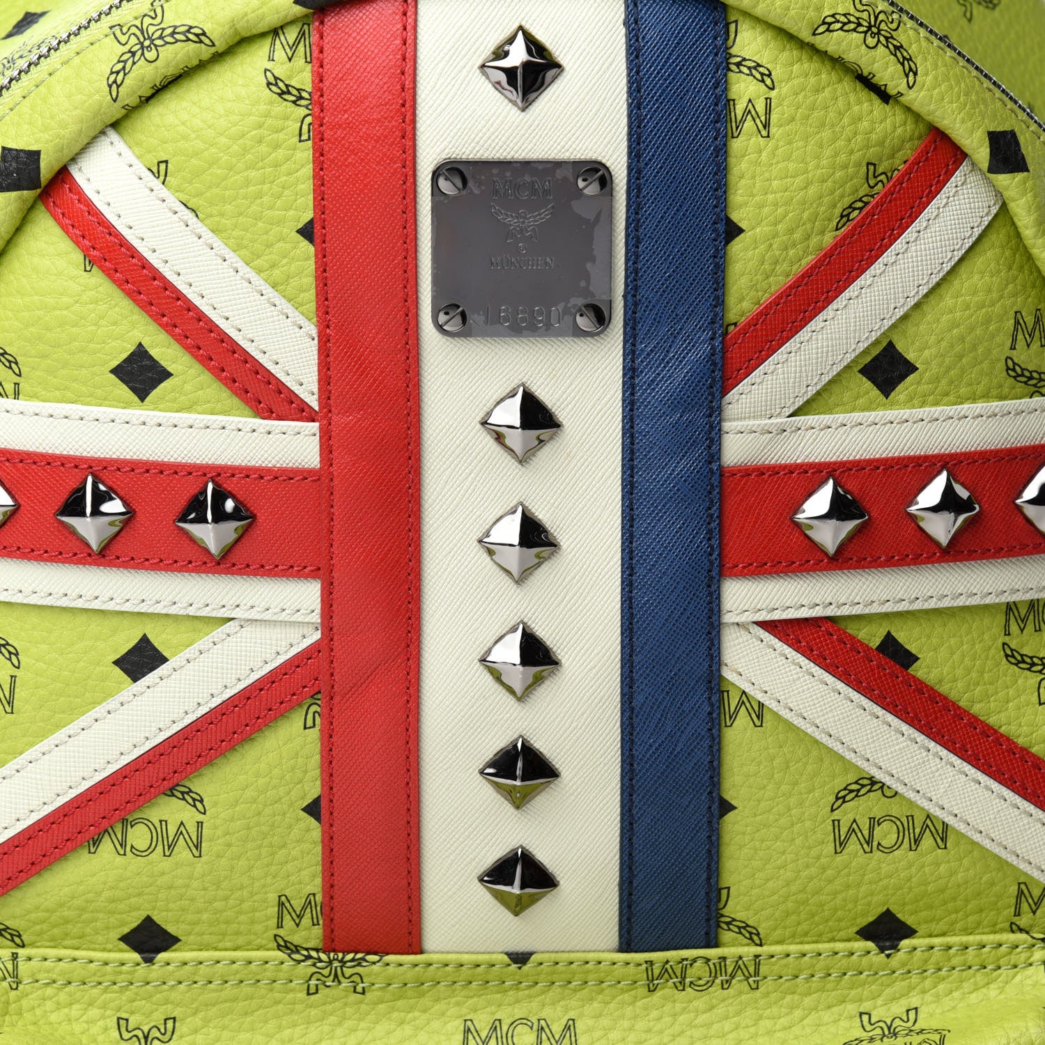 MCM Visetos Studded Medium Stark London Olympic Backpack Green 11 of 11