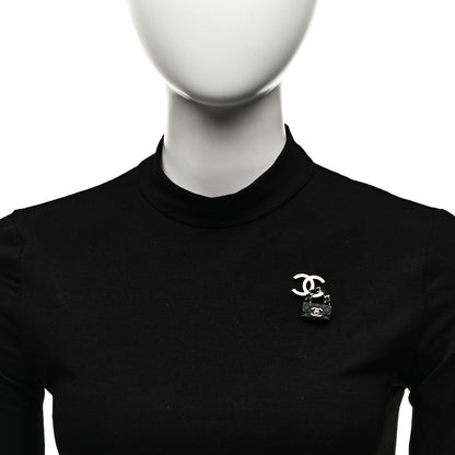 Chanel Metal Enamel CC Quilted Flap Brooch Gold Black 2 of 5
