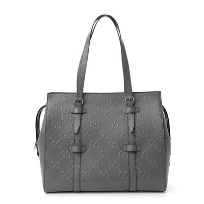 Gucci Calfskin GG Tennis Embossed Tote Bag Dusty Grey 1 of 12