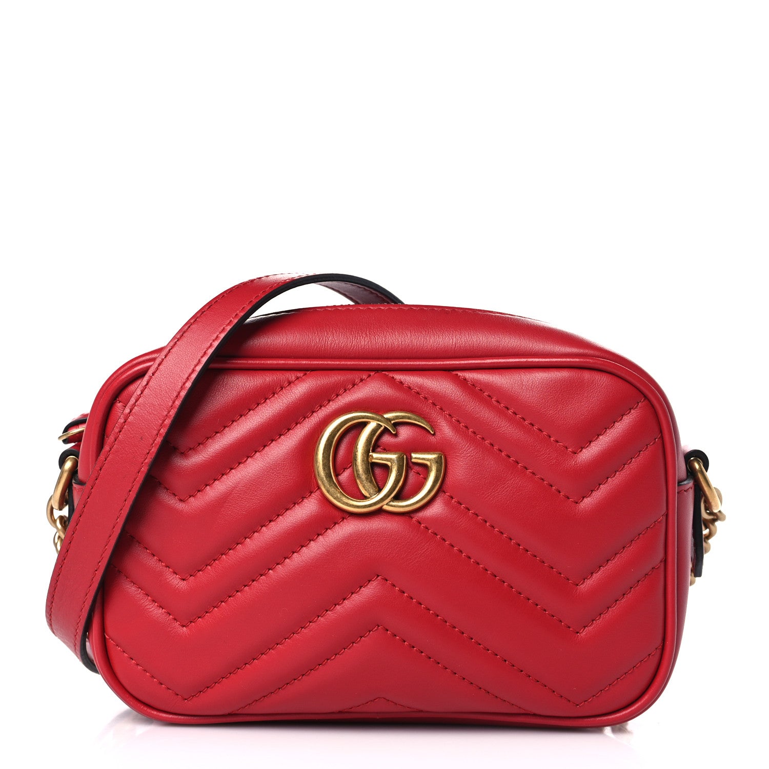 Gucci Calfskin Matelasse Mini GG Marmont Chain Shoulder Bag Hibiscus Red 1 of 9