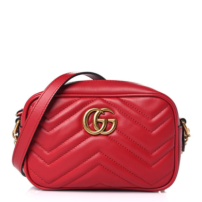Gucci Calfskin Matelasse Mini GG Marmont Chain Shoulder Bag Hibiscus Red 1 of 9