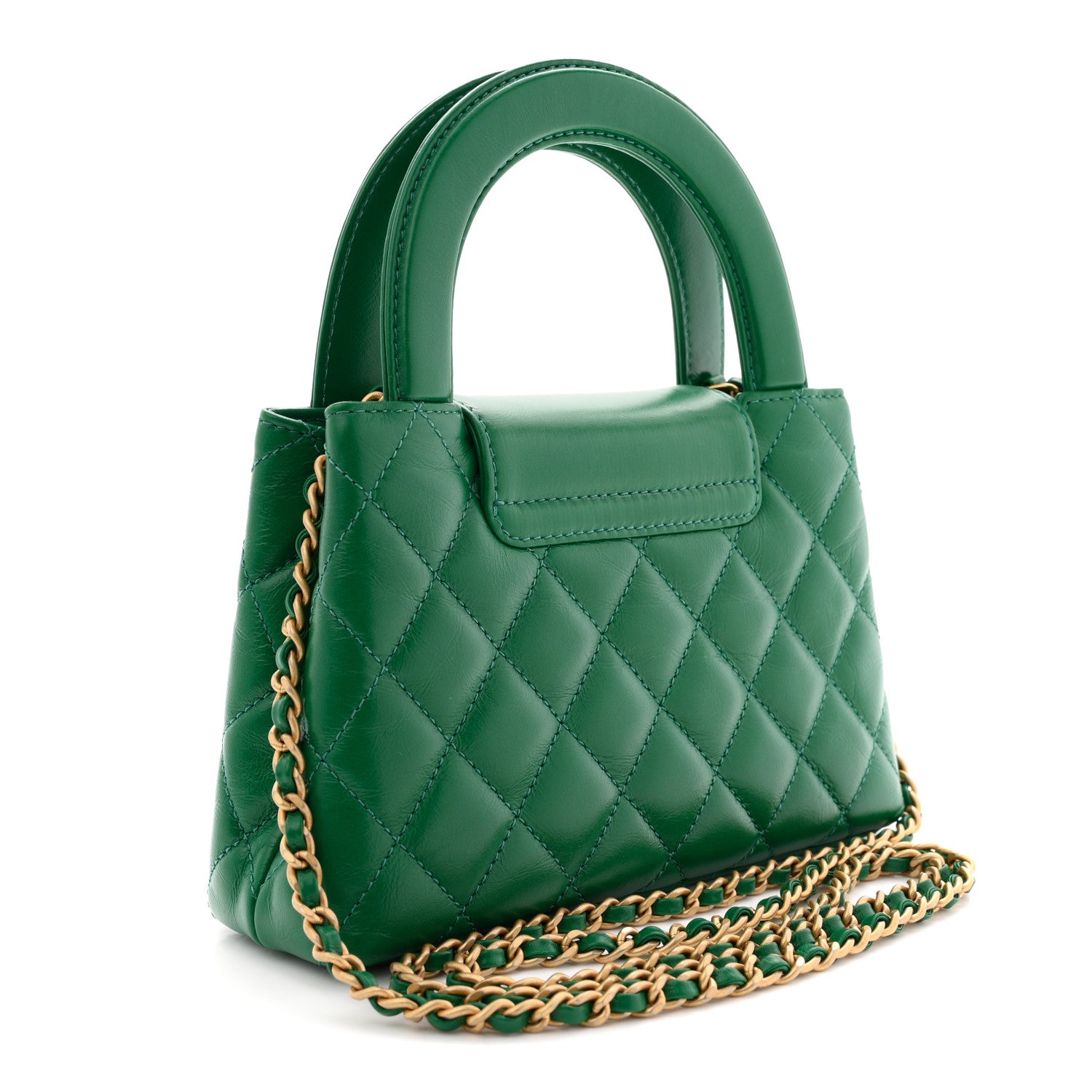 Chanel Shiny Aged Calfskin Quilted Nano Kelly Shopper Green 3 of 10