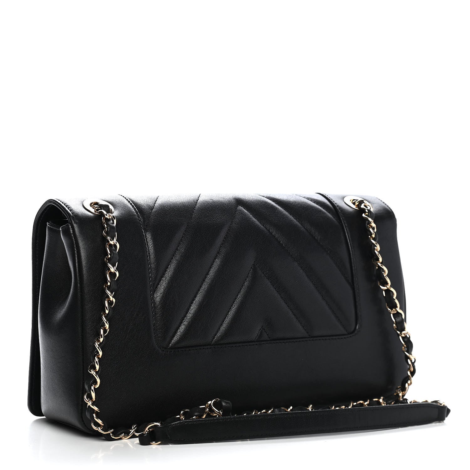 Chanel Sheepskin Chevron Quilted Vintage Mademoiselle Flap Black 2 of 10