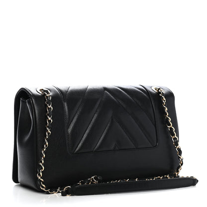 Chanel Sheepskin Chevron Quilted Vintage Mademoiselle Flap Black 2 of 10