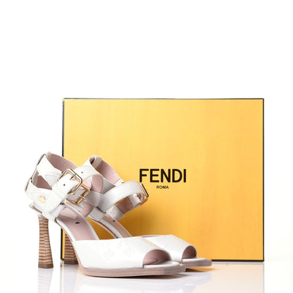 Fendi Vitello Karligraphy Embossed FFrame Ankle Strap Sandals 36 White 10 of 10
