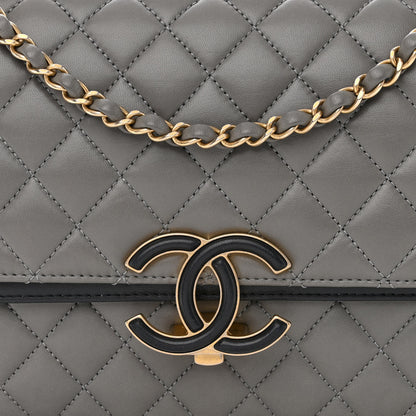 Chanel Lambskin Quilted Large CC Chic Flap Grey Dark Navy 10 of 13