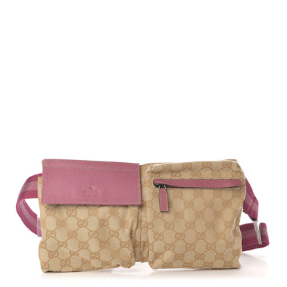 Gucci GG Monogram Web Double Pocket Belt Bag Pink 1 of 11