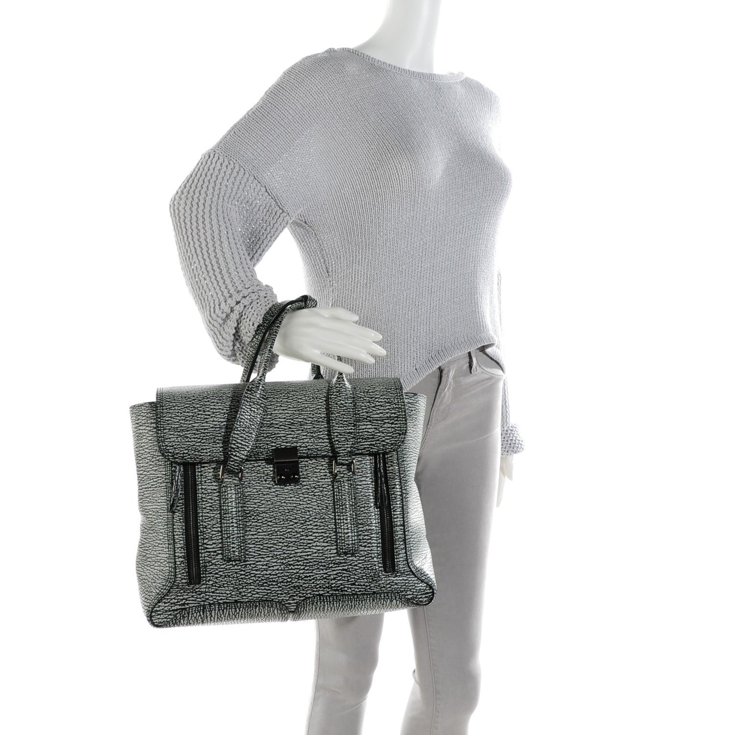 3.1 Textured Calfskin Large Pashli Satchel Black Cream