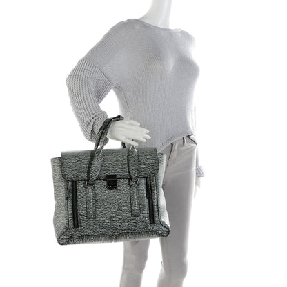 3.1 Phillip Lim 3.1 Textured Calfskin Large Pashli Satchel Black Cream 3 of 9