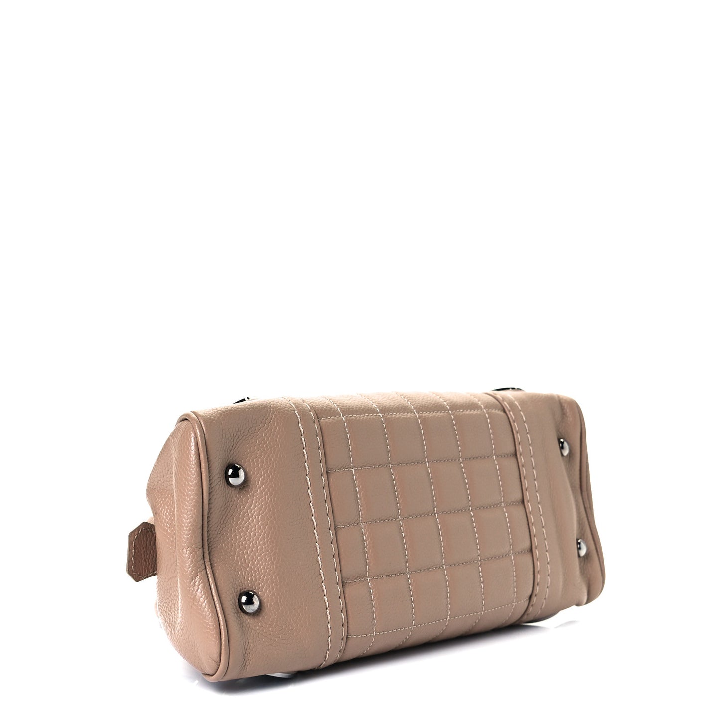 Caviar Square Stitched Bowler Tote Dark Beige